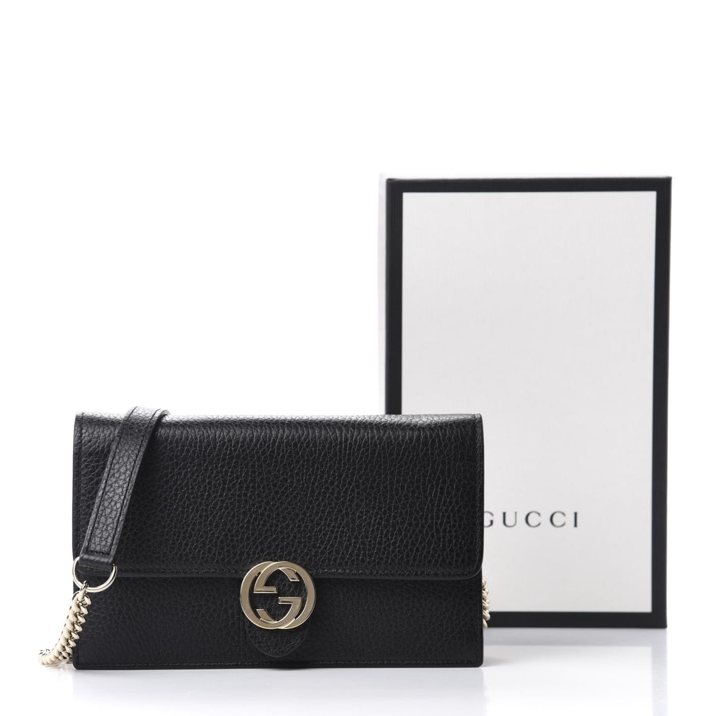 Dollar Calfskin Interlocking G Chain Wallet Black