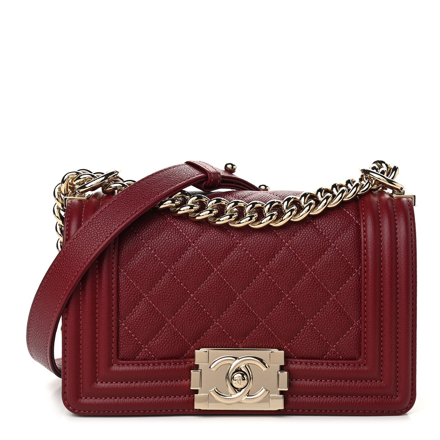 Caviar Quilted Small Boy Flap Burgundy