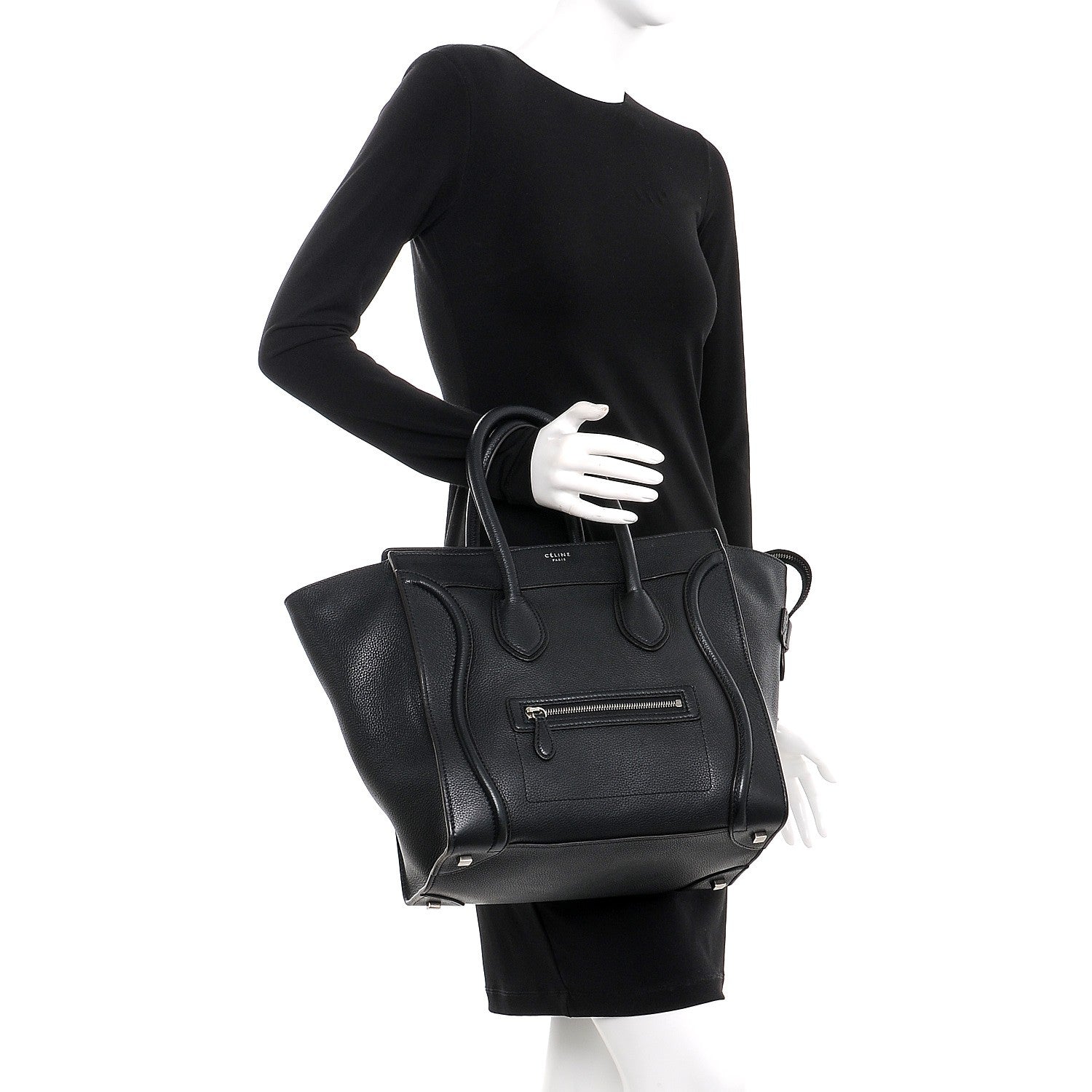Celine Drummed Calfskin Mini Luggage Black 2 of 13