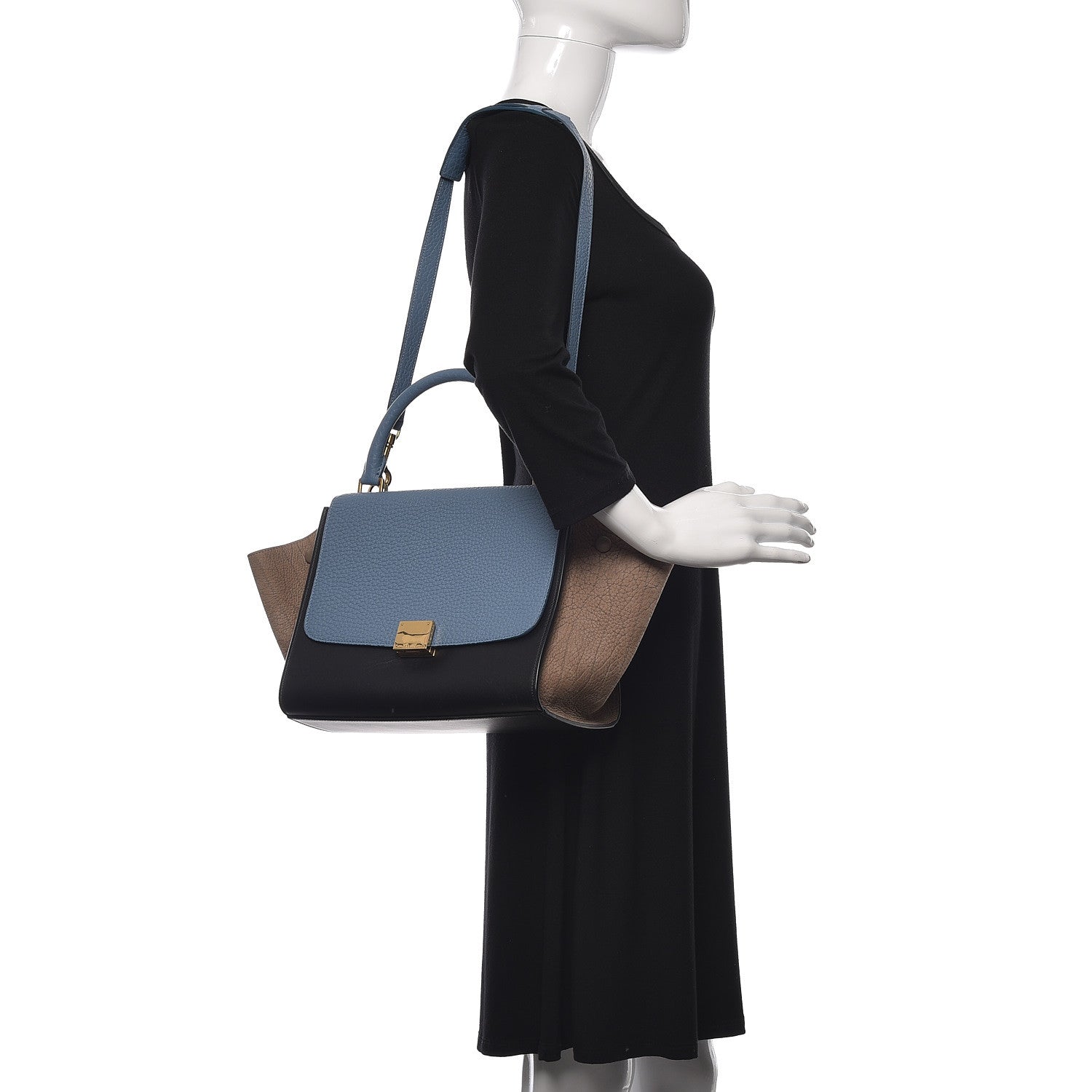 Celine Bullhide Calfskin Grained Nubuck Small Tri-Color Trapeze Medium Blue 2 of 12