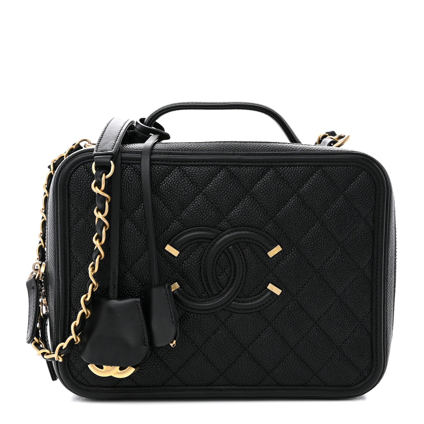 Caviar Quilted Large CC Filigree Vanity Case Black