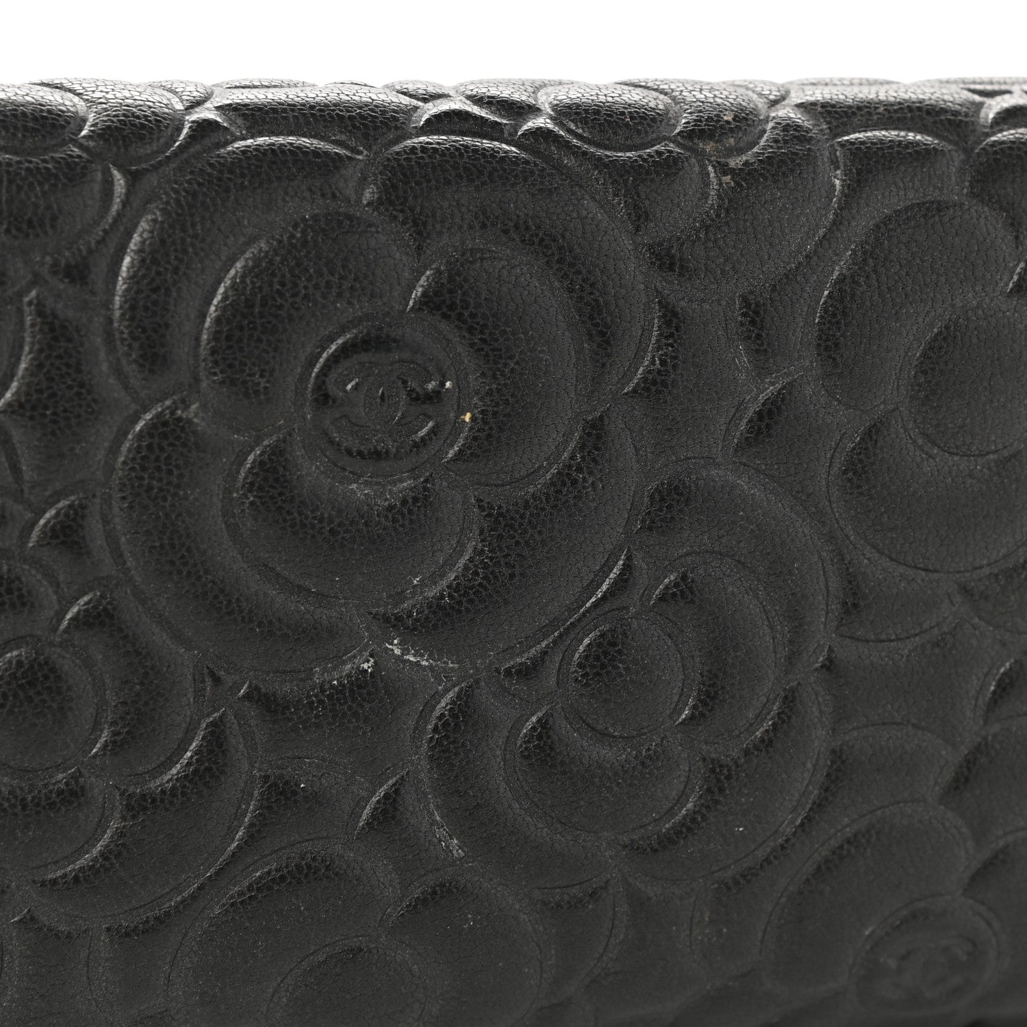 Chanel Goatskin Embossed Camellia Large Gusset Flap Wallet Black 8 of 9