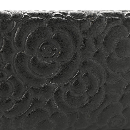 Chanel Goatskin Embossed Camellia Large Gusset Flap Wallet Black 8 of 9