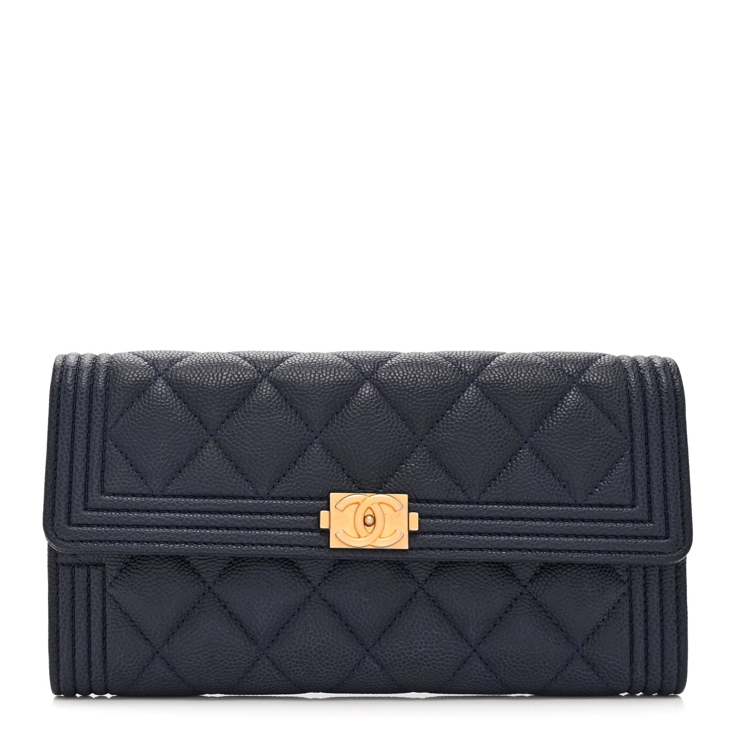 Caviar Quilted Large Boy Gusset Flap Wallet Blue