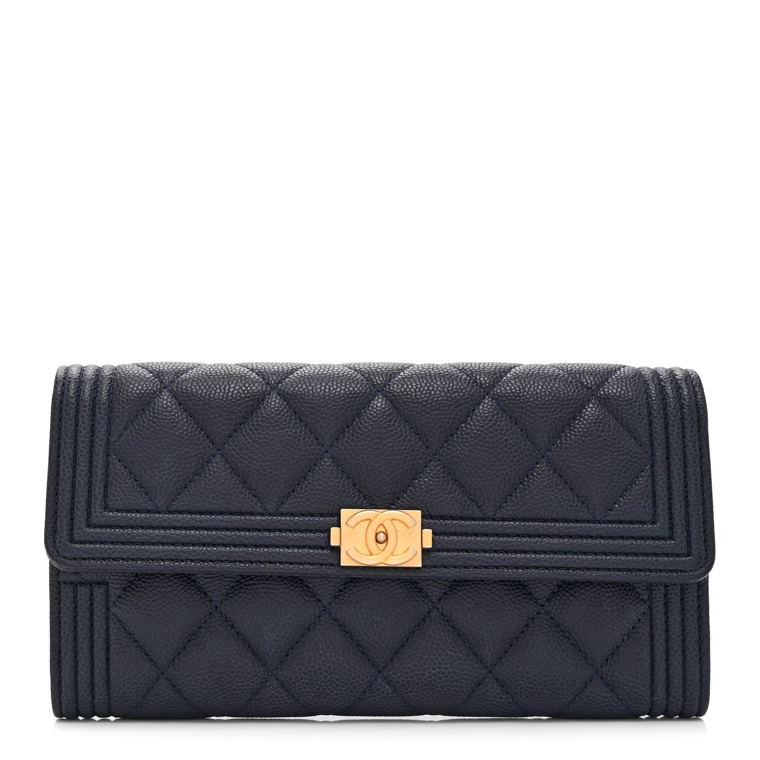 Chanel Caviar Quilted Large Boy Gusset Flap Wallet Blue 1 of 11