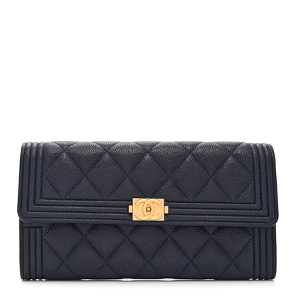 Chanel Caviar Quilted Large Boy Gusset Flap Wallet Blue 1 of 11