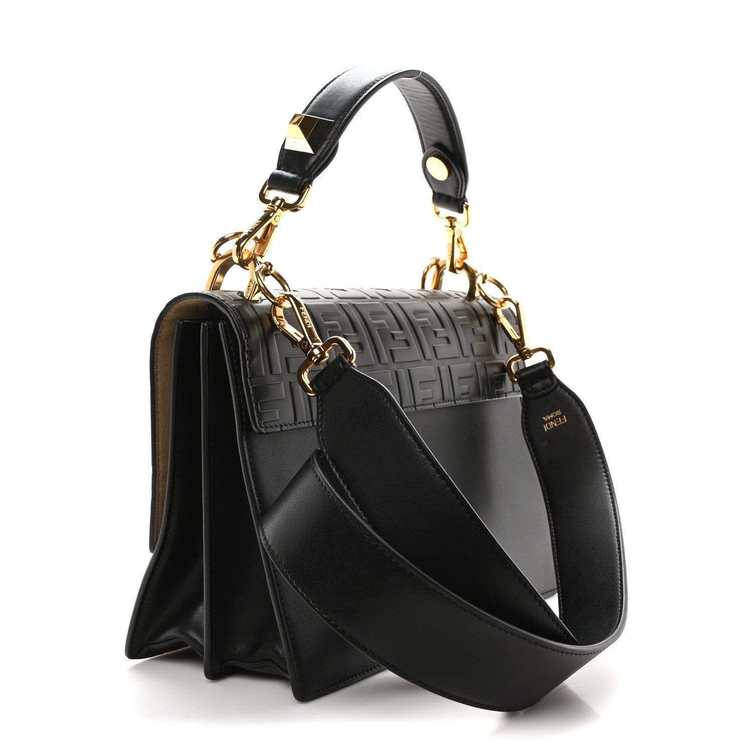 Fendi Vitello Liberty FF 1974 Embossed Kan I Shoulder Bag Black 3 of 10