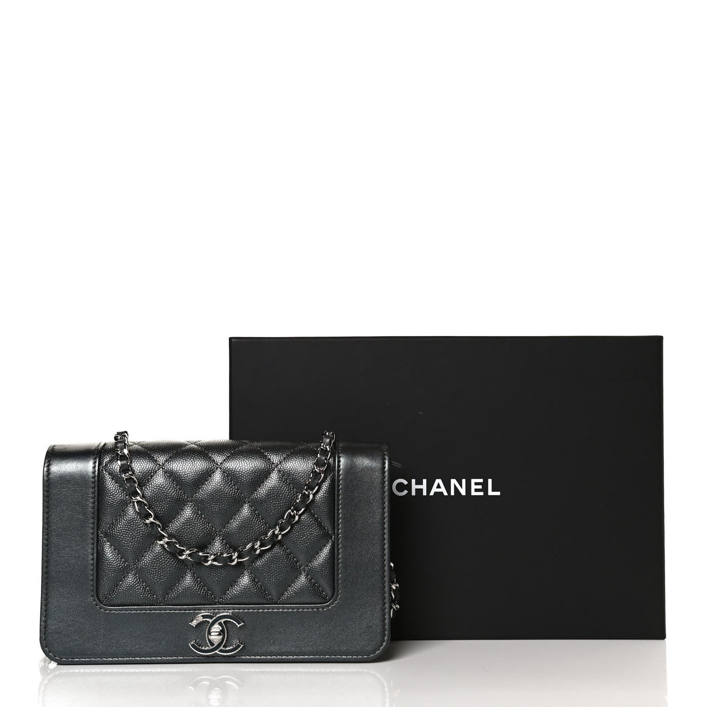 Caviar Quilted Vintage Mademoiselle Wallet On Chain WOC Dark Grey