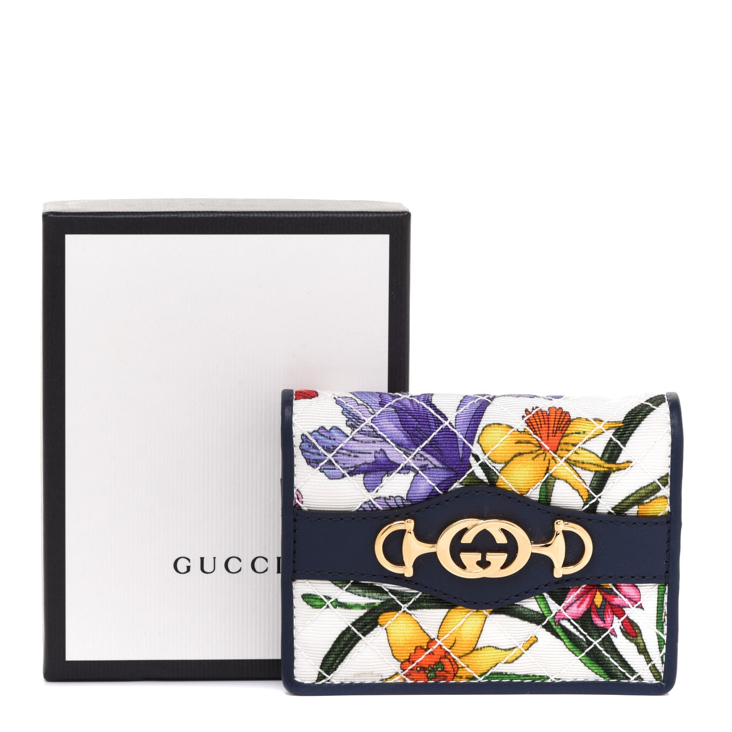 Gucci Canvas Flora Floral Trapuntata Zumi Card Case Wallet Great White Multicolor Blue Agata 8 of 8