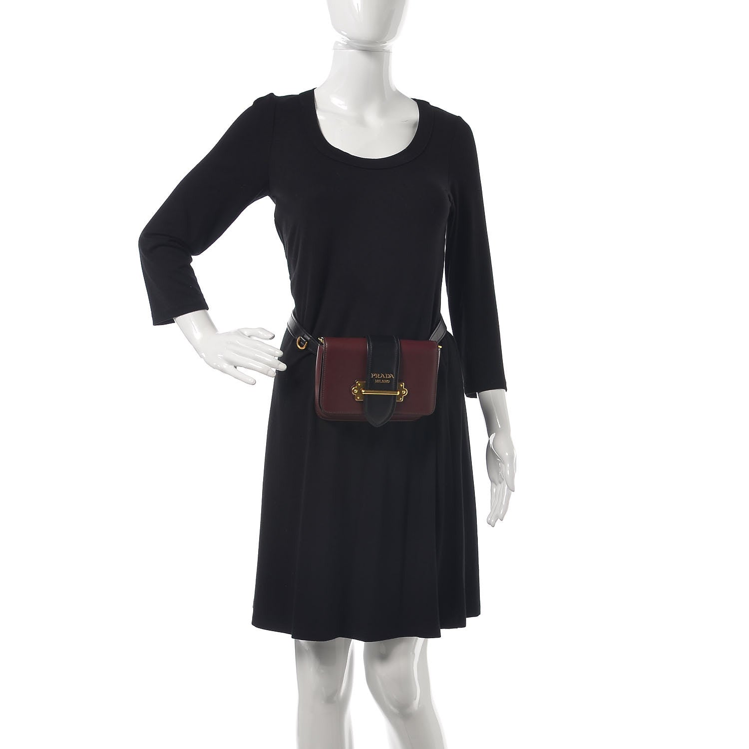Prada City Calf Cahier Belt Bag Granato Black 2 of 7