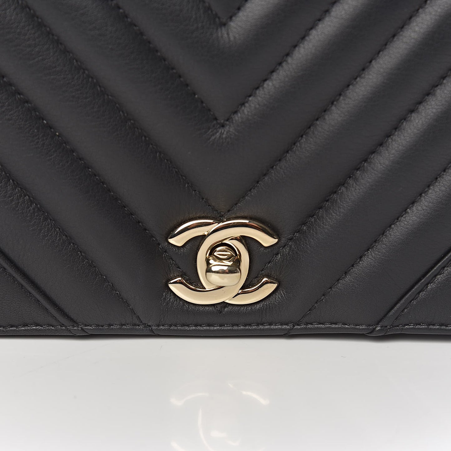 Calfskin Chevron Quilted Mini Statement Flap Black