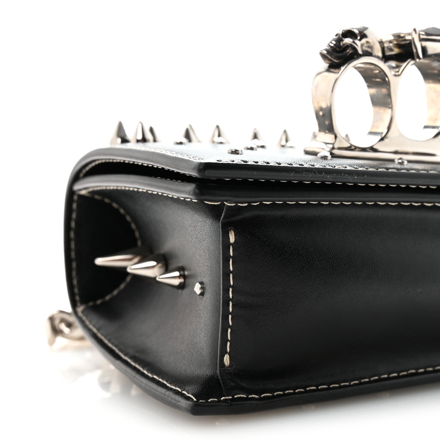 Alexander McQueen Calfskin Spike Studded Knuckle Satchel Black