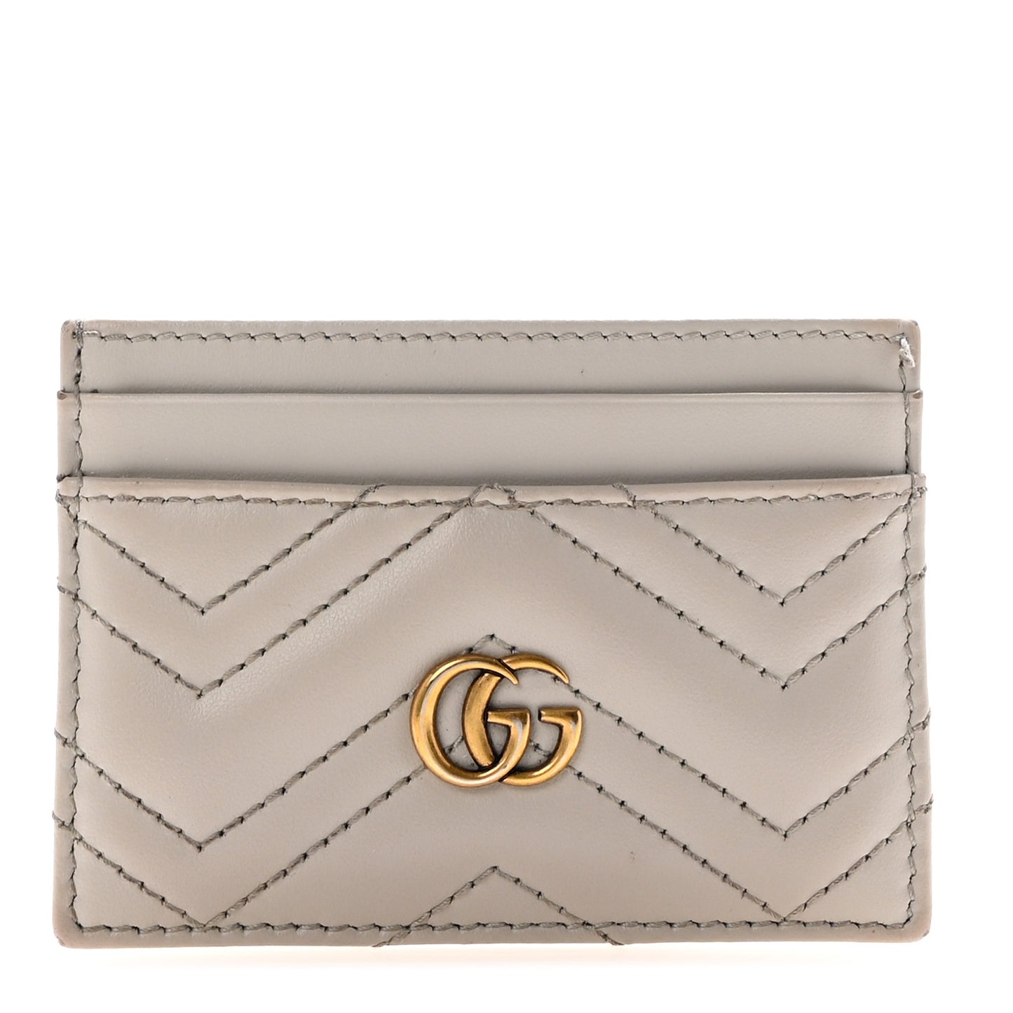 Calfskin Matelasse GG Marmont Card Holder Light Grey