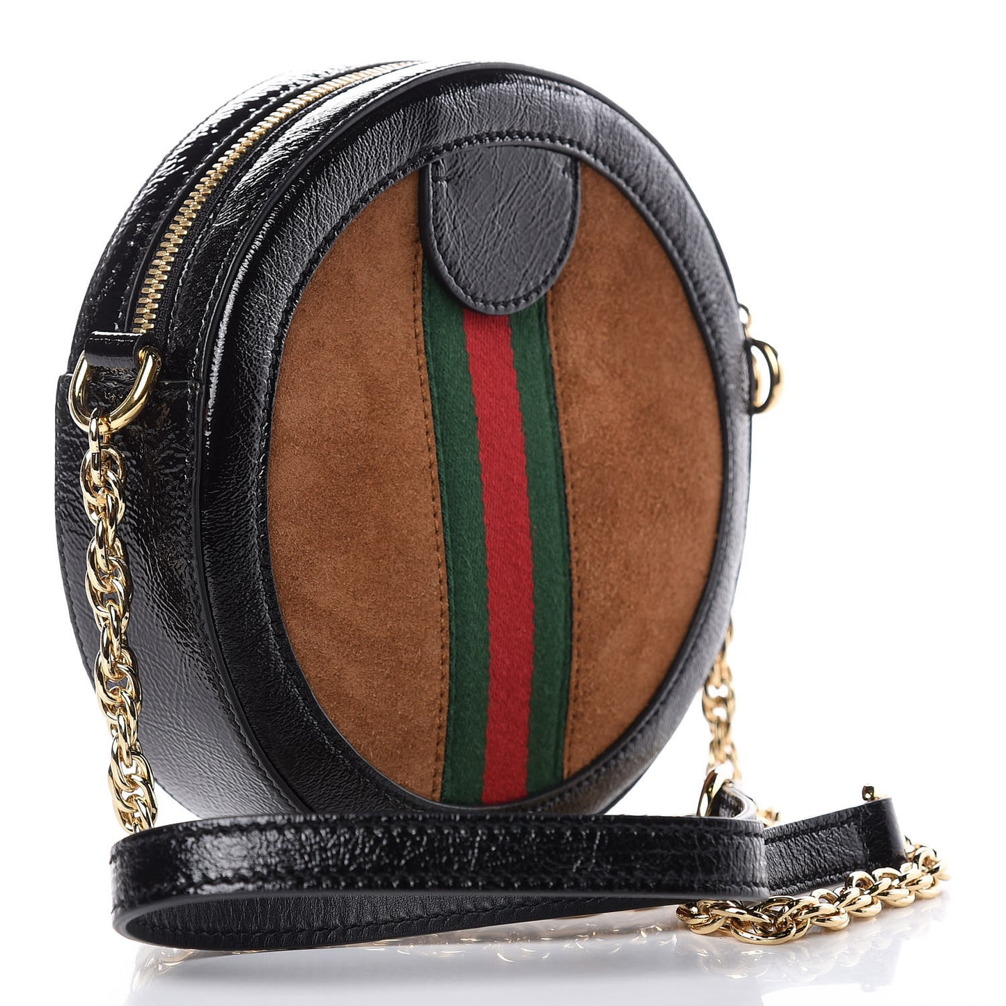 Suede Patent Web Mini Ophidia Round Shoulder Bag Nocciola Black