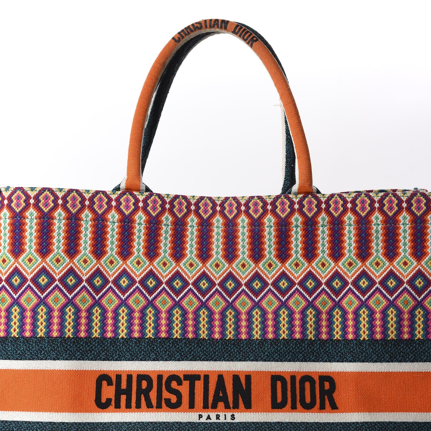 Christian Dior Canvas Embroidered Large Book Tote Orange Multicolor 10 of 10