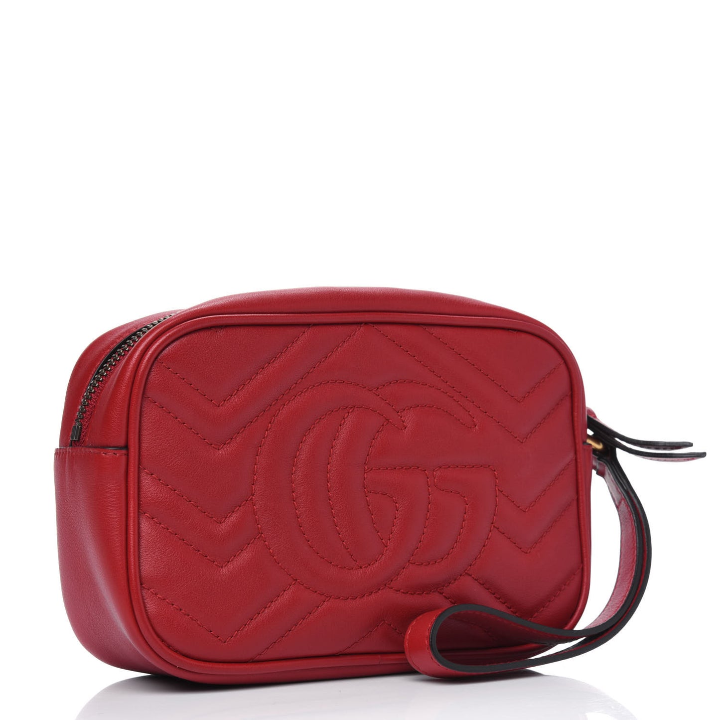 Calfskin Matelasse Mini GG Marmont Wrist Wallet Hibiscus Red