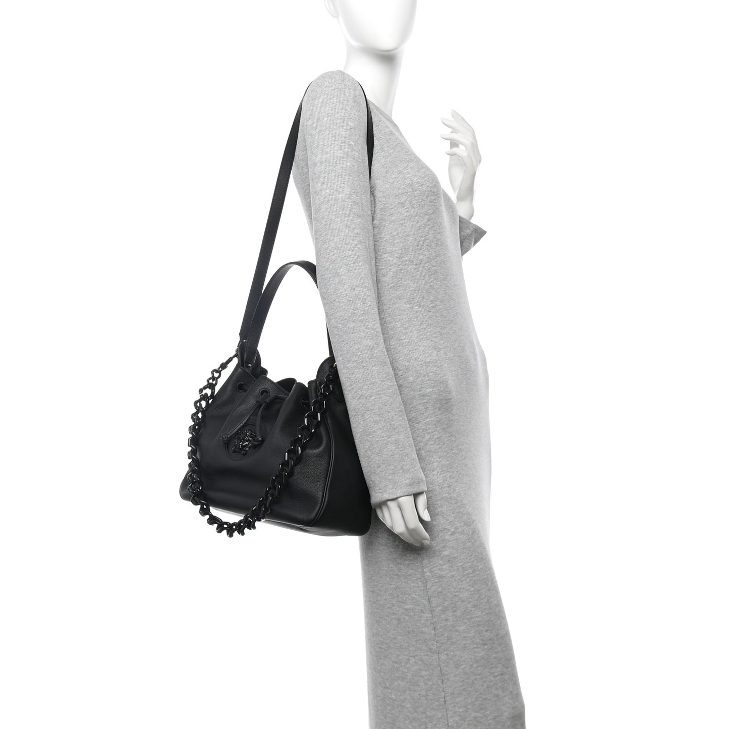 Grained Calfskin La Medusa Bucket Bag Black