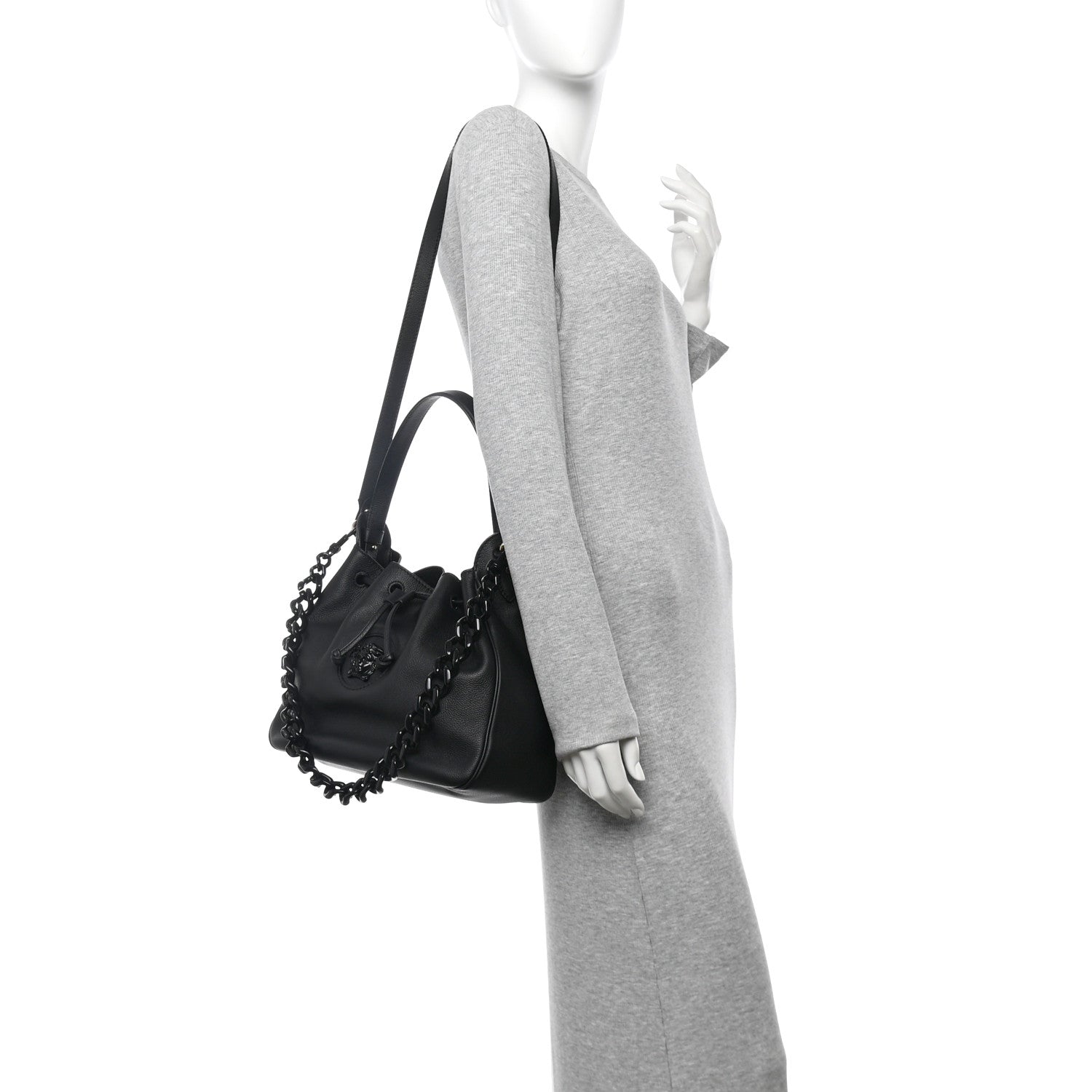 Versace Grained Calfskin La Medusa Bucket Bag Black 2 of 9