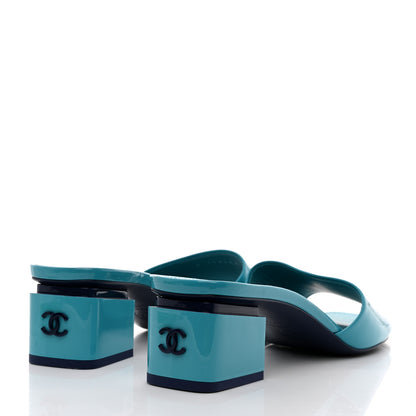 Chanel Patent Calfskin CC Mules 39.5 Turquoise 4 of 8