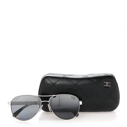 Chanel Lambskin Quilted CC Aviator Sunglasses 4195-Q White Silver 9 of 9