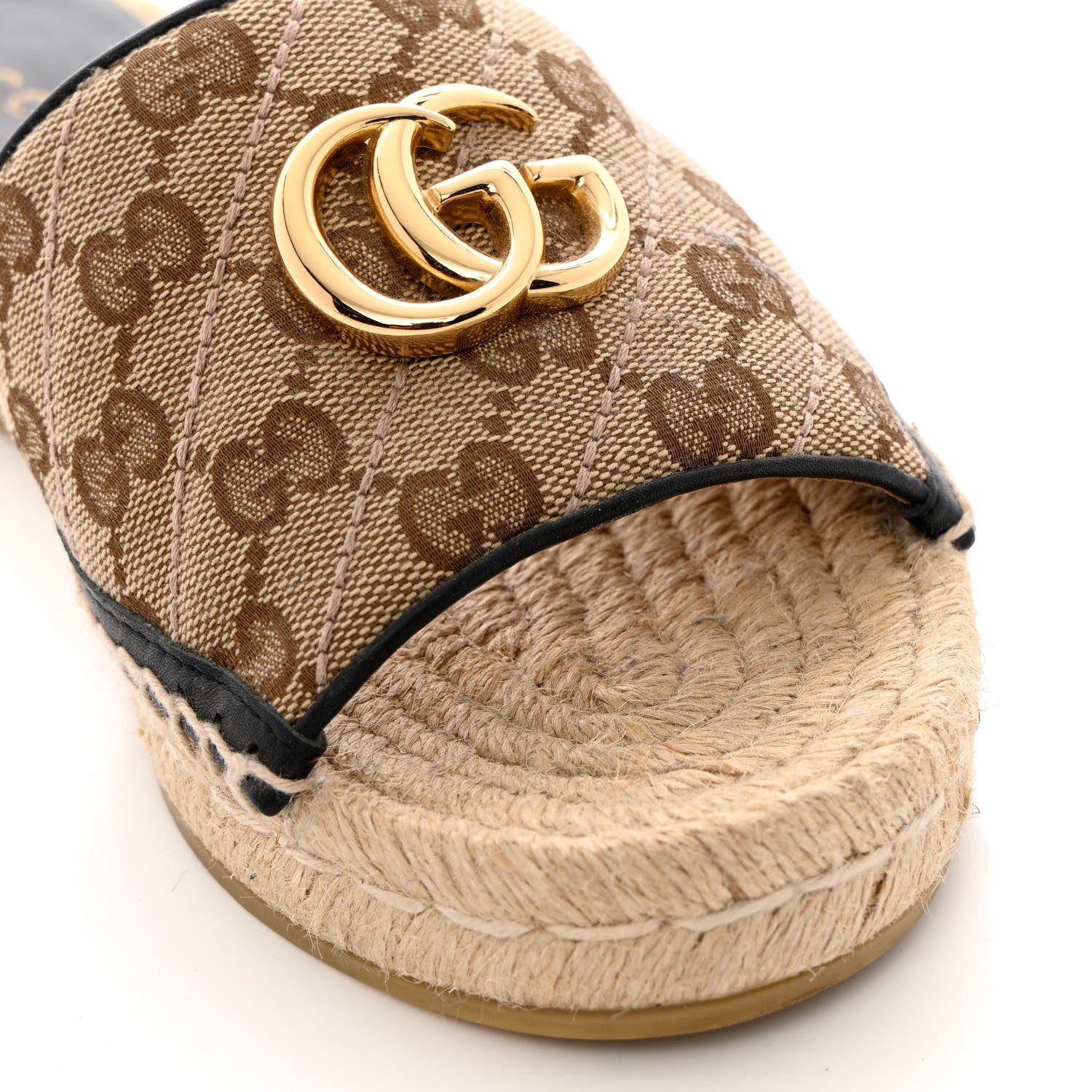 Gucci Monogram Matelasse GG Marmont Espadrille 20mm Slide Sandals 37 Beige Ebony Black 11 of 13