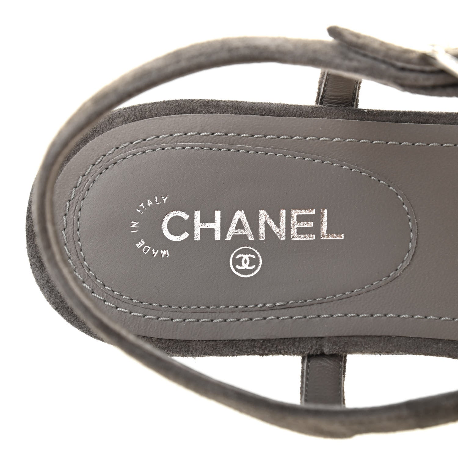 Chanel Suede Calfskin Chain Thong Sandals 38.5 Grey 6 of 7