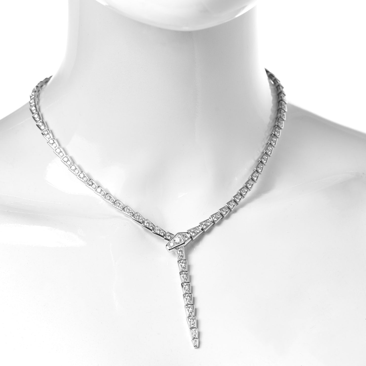 18K White Gold Diamond Serpenti Viper Slim Pave Necklace
