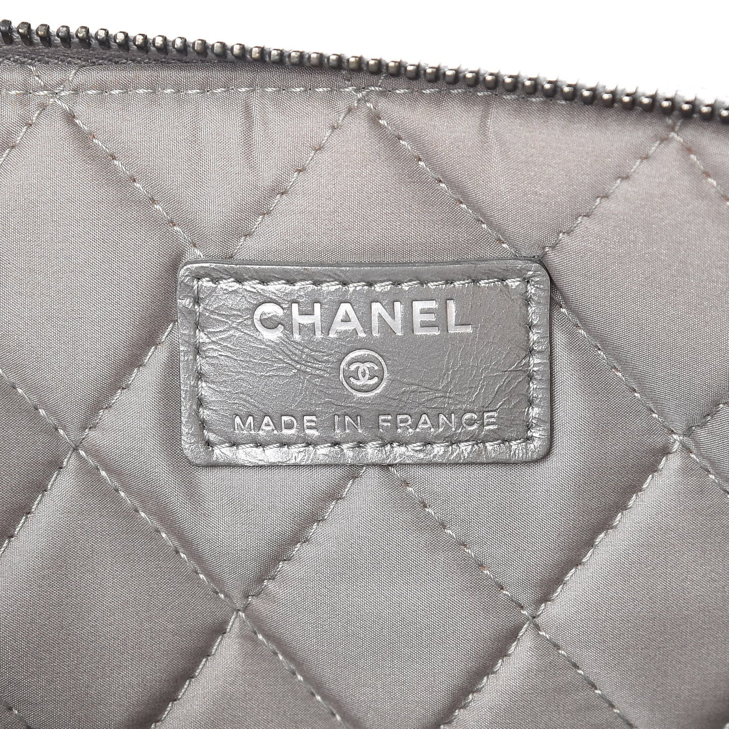 Calfskin Quilted Large Boy Chain Around Cosmetic Case Silver