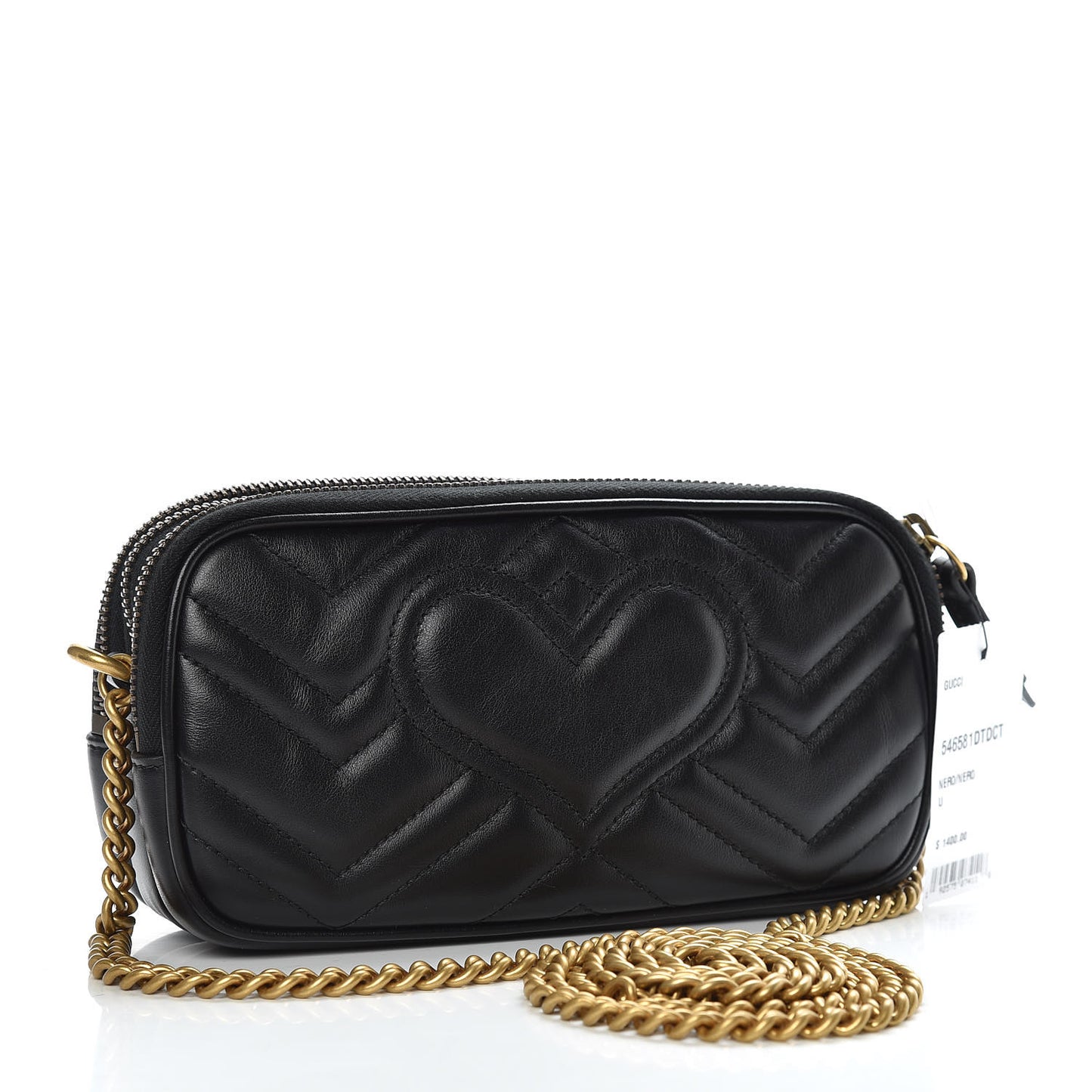 Calfskin Matelasse Mini GG Marmont Chain Crossbody Bag Black