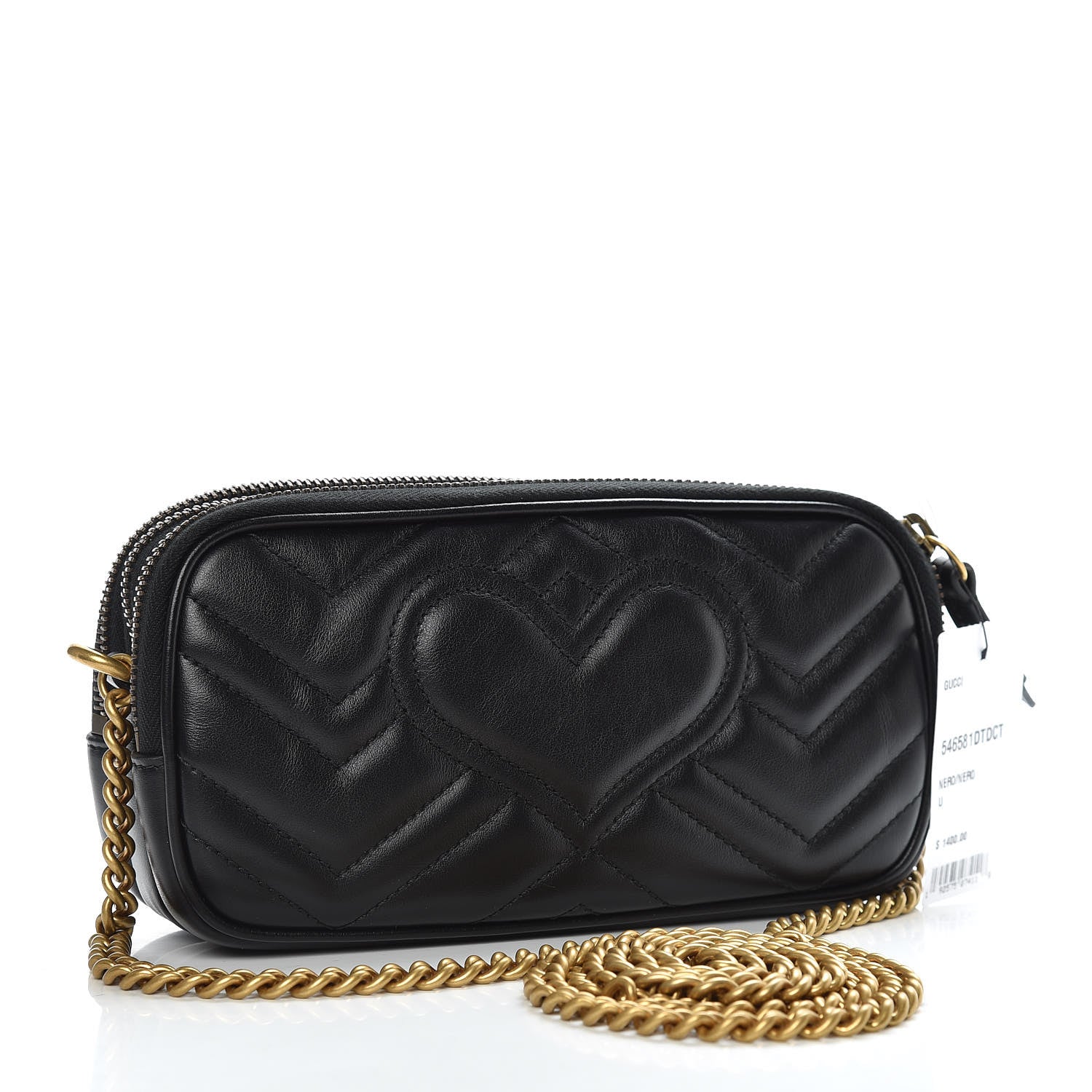 Gucci Calfskin Matelasse Mini GG Marmont Chain Crossbody Bag Black 3 of 10