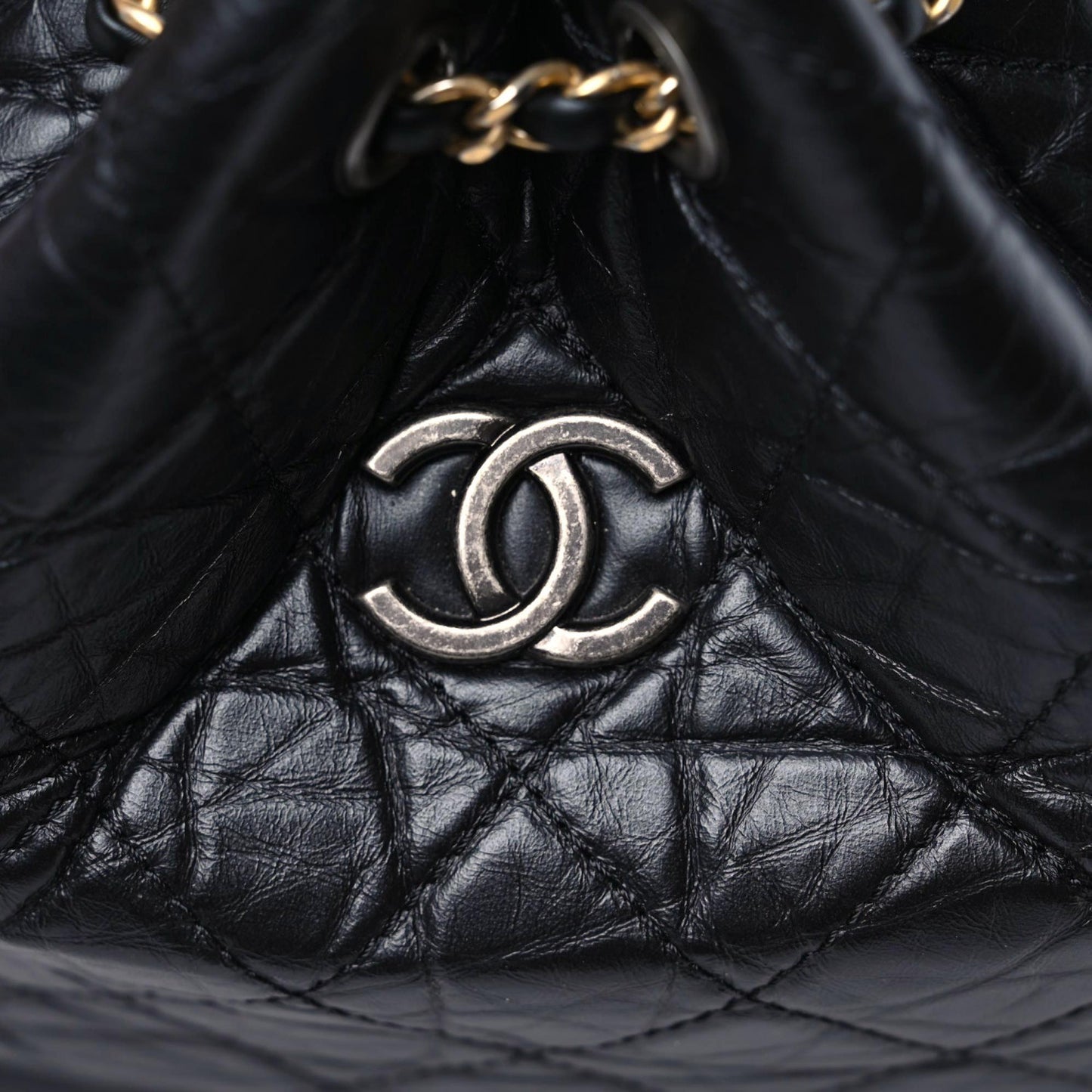 Aged Calfskin Quilted Gabrielle Backpack Black