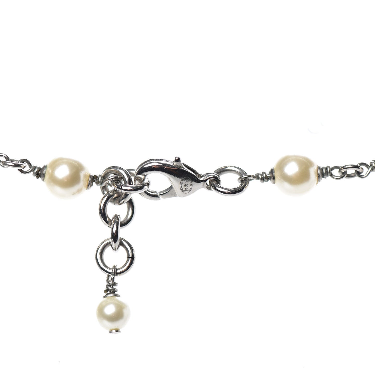 Crystal Pearl CC Long Necklace Silver