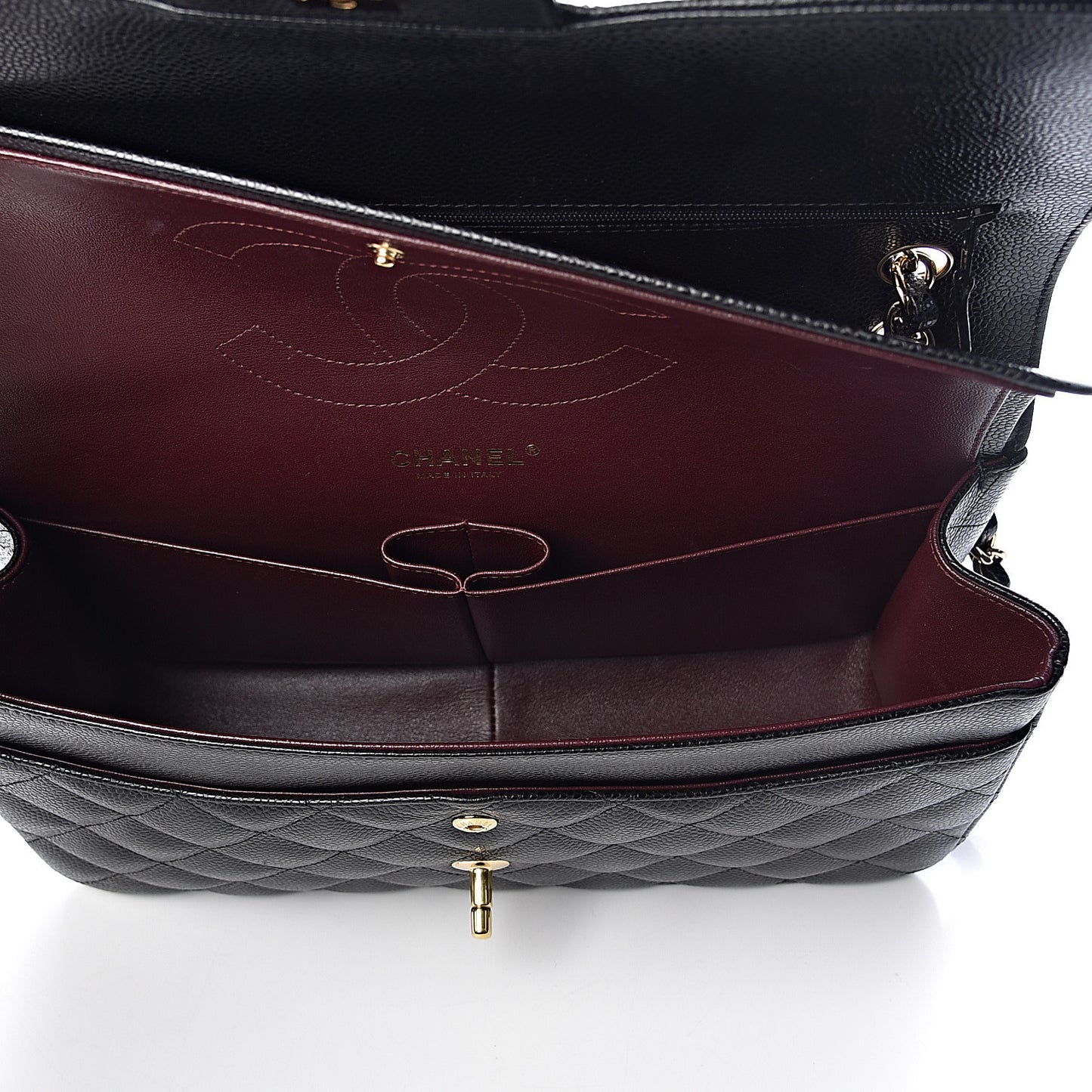 Caviar Quilted Jumbo Double Flap Black