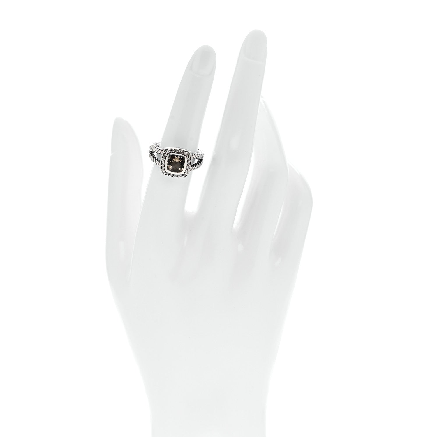 David Yurman Sterling Silver Diamond Smoky Quartz 7mm Petite Albion Ring 52 6 2 of 5