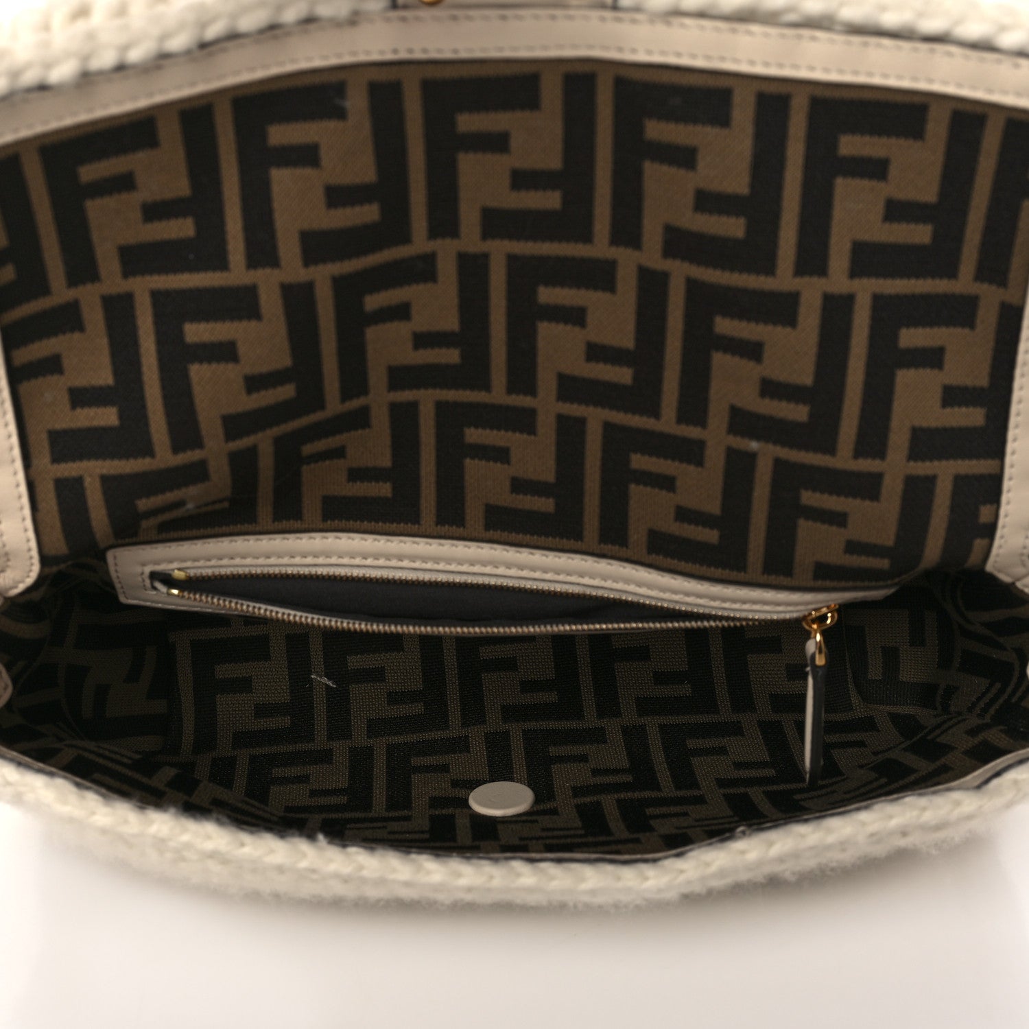 Fendi Wool Woven Fringe Baguette Camelia 4 of 9