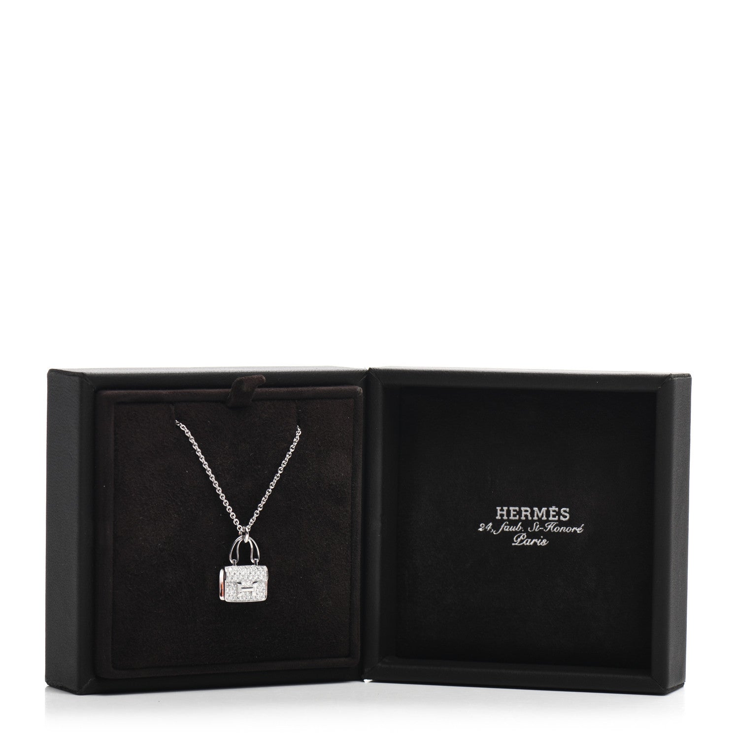 Hermes 18K White Gold Diamond Constance Amulettes Pendant Necklace 5 of 5