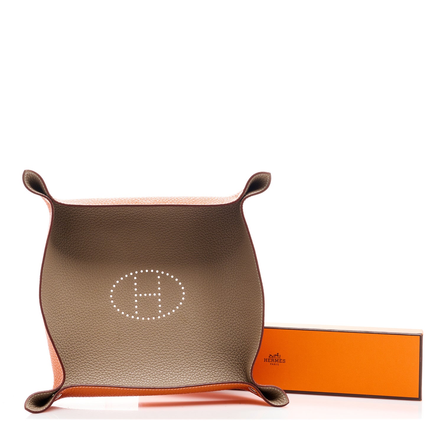 Hermes Taurillon Clemence Mises et Relances Change Tray Etoupe Orange 5 of 5
