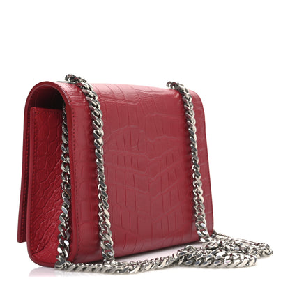 Saint Laurent Calfskin Crocodile Embossed Small Classic Monogram Kate Tassel Satchel Red 3 of 9
