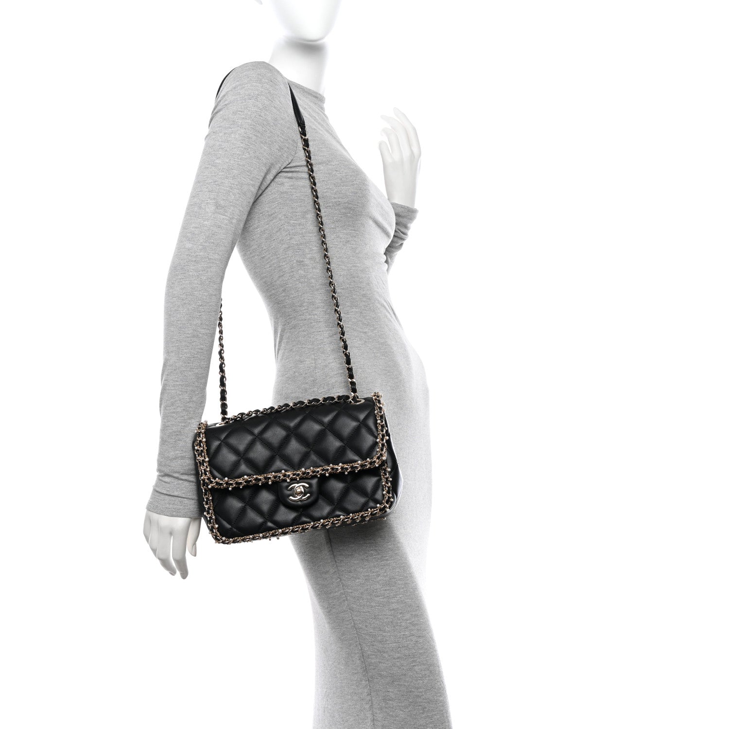 Chanel Lambskin Quilted Pearl Edge Rectangular Flap Bag Black 2 of 11