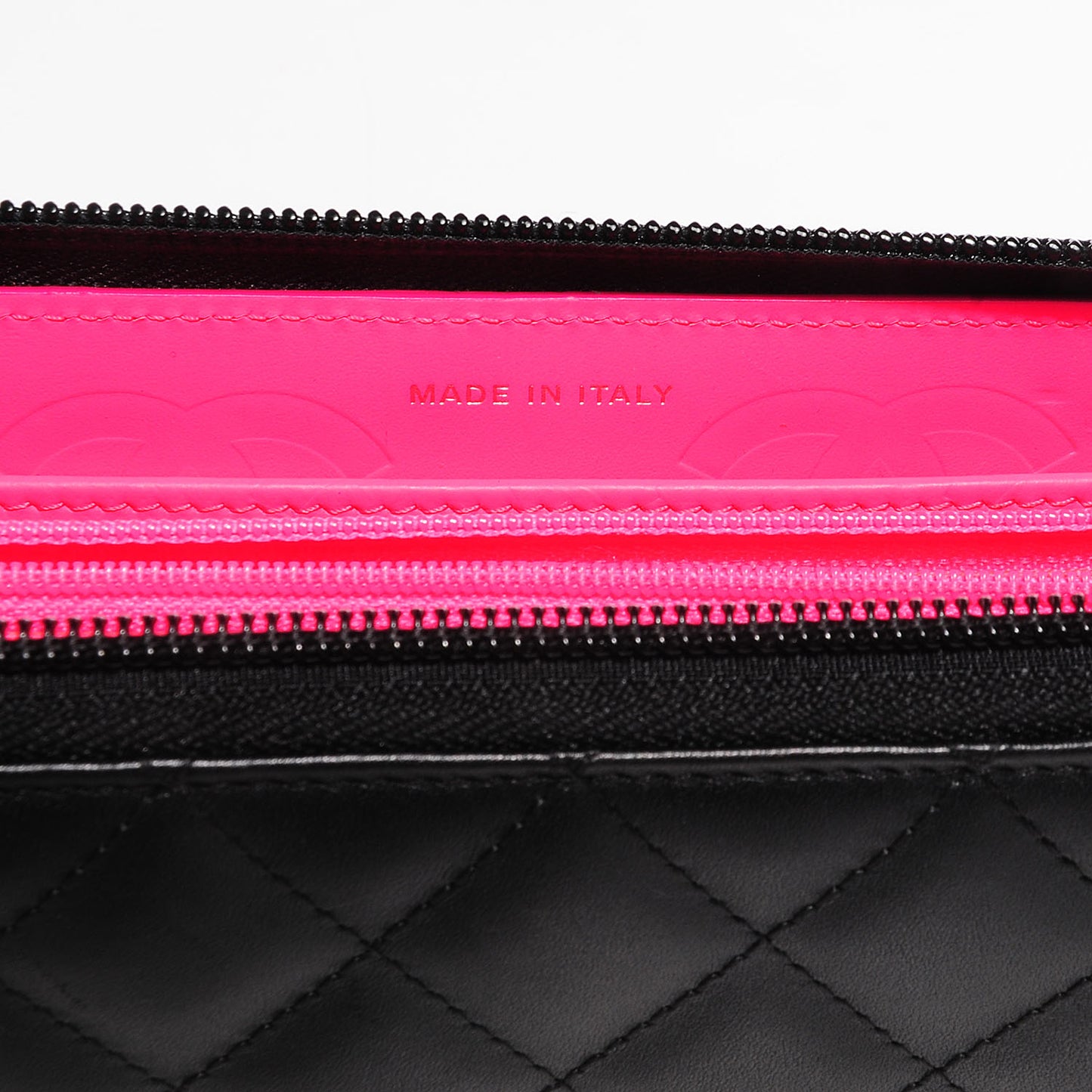 Calfskin Quilted Cambon Large Gusset Zip Around Wallet Black