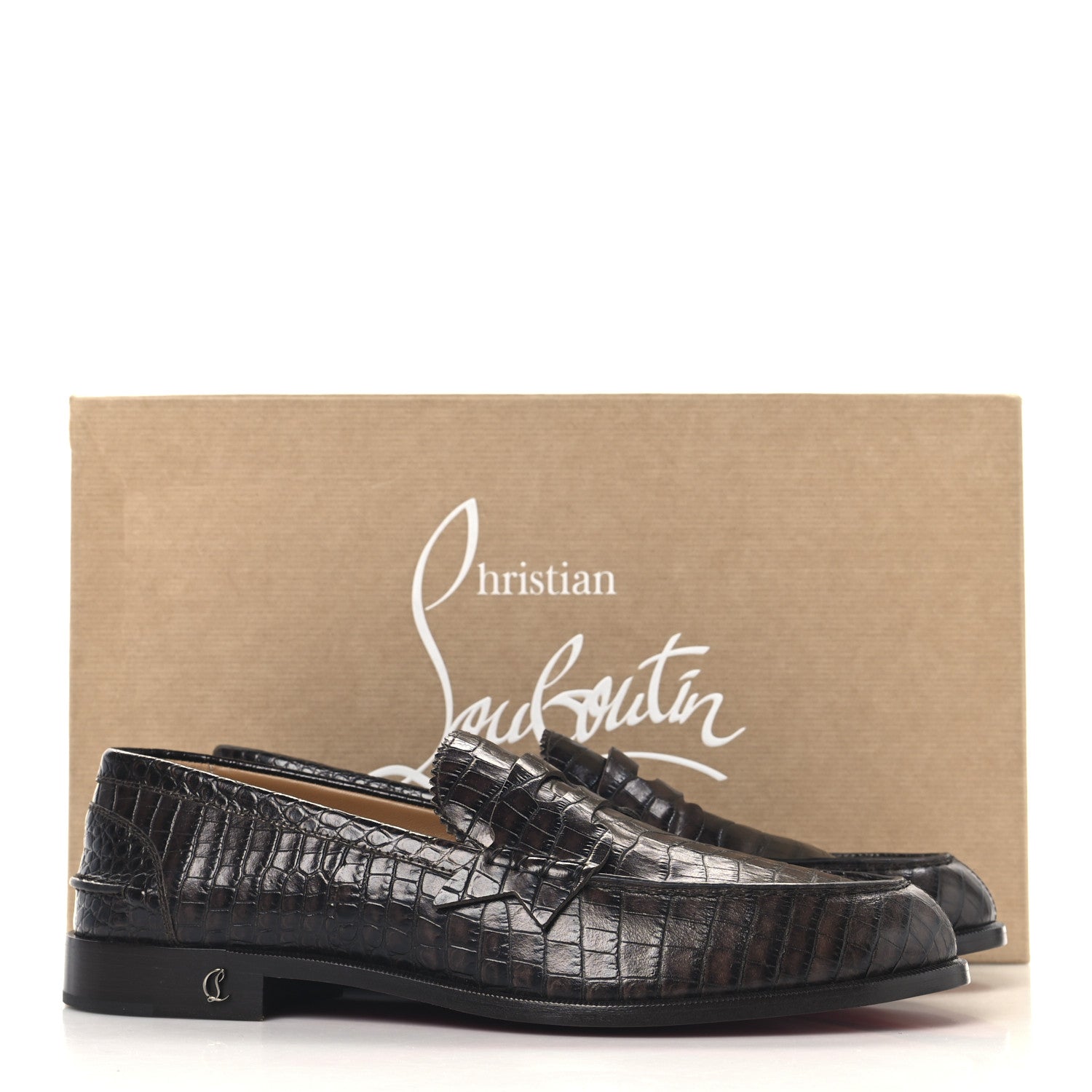 Christian Louboutin Calfskin Crocodile Embossed Mens No Penny Flat Loafers 42.5 Expresso 9 of 9