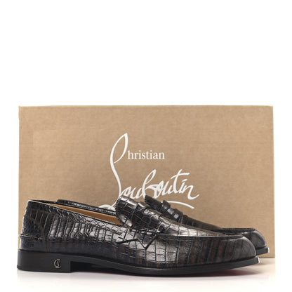 Christian Louboutin Calfskin Crocodile Embossed Mens No Penny Flat Loafers 42.5 Expresso 9 of 9