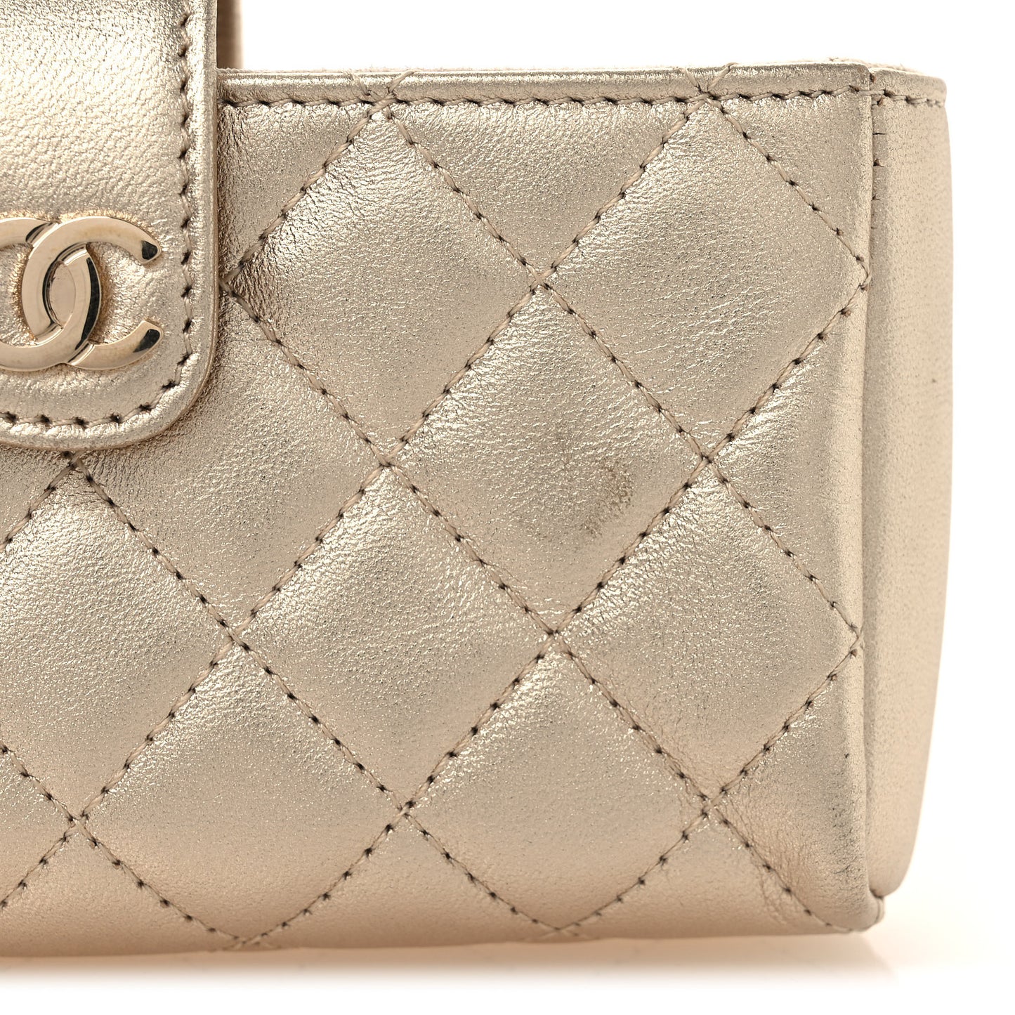 Metallic Lambskin Quilted Mini Phone Holder Clutch Light Gold