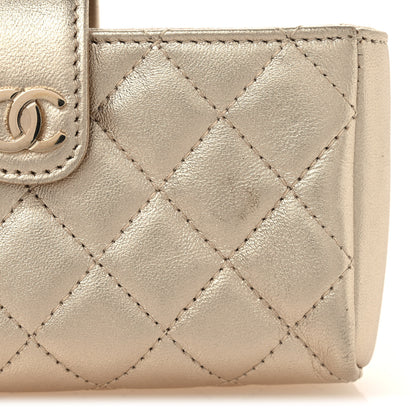 Chanel Metallic Lambskin Quilted Mini Phone Holder Clutch Light Gold 8 of 9