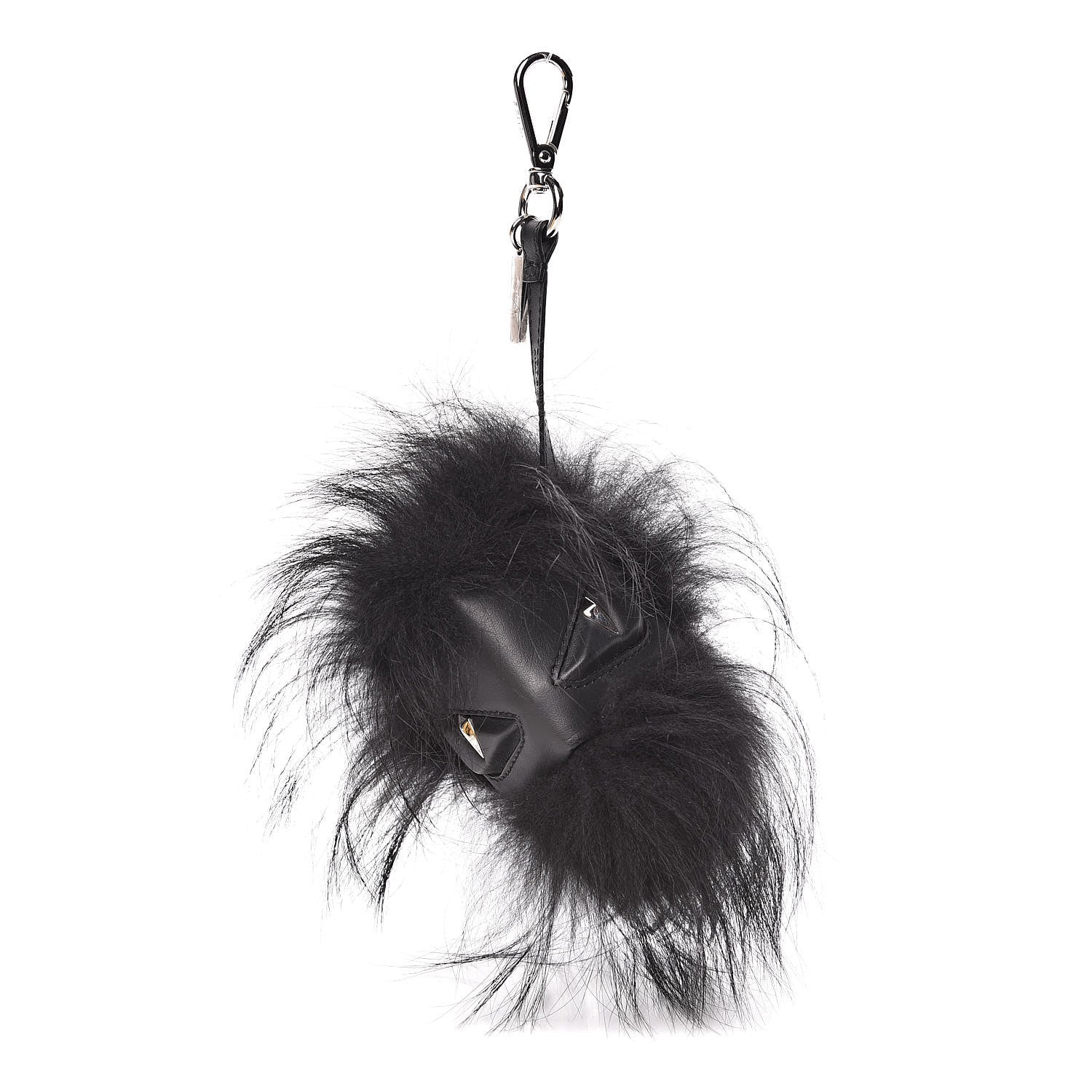 Fendi Fox Fur Calfskin Monster Bag Bug Cube Charm Black 1 of 3
