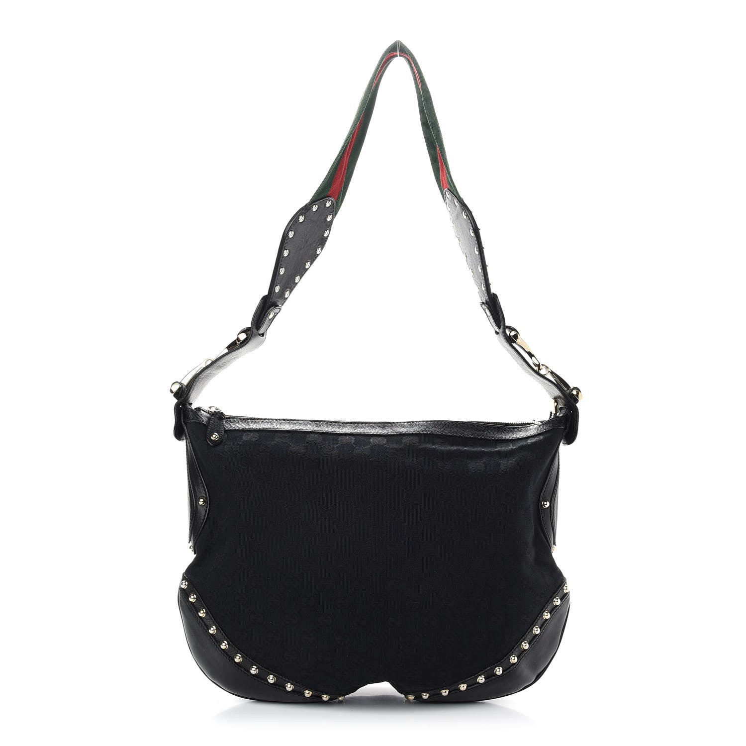 Gucci Monogram Web Pelham Studded Shoulder Bag Black 1 of 11