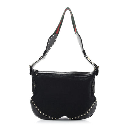 Gucci Monogram Web Pelham Studded Shoulder Bag Black 1 of 11