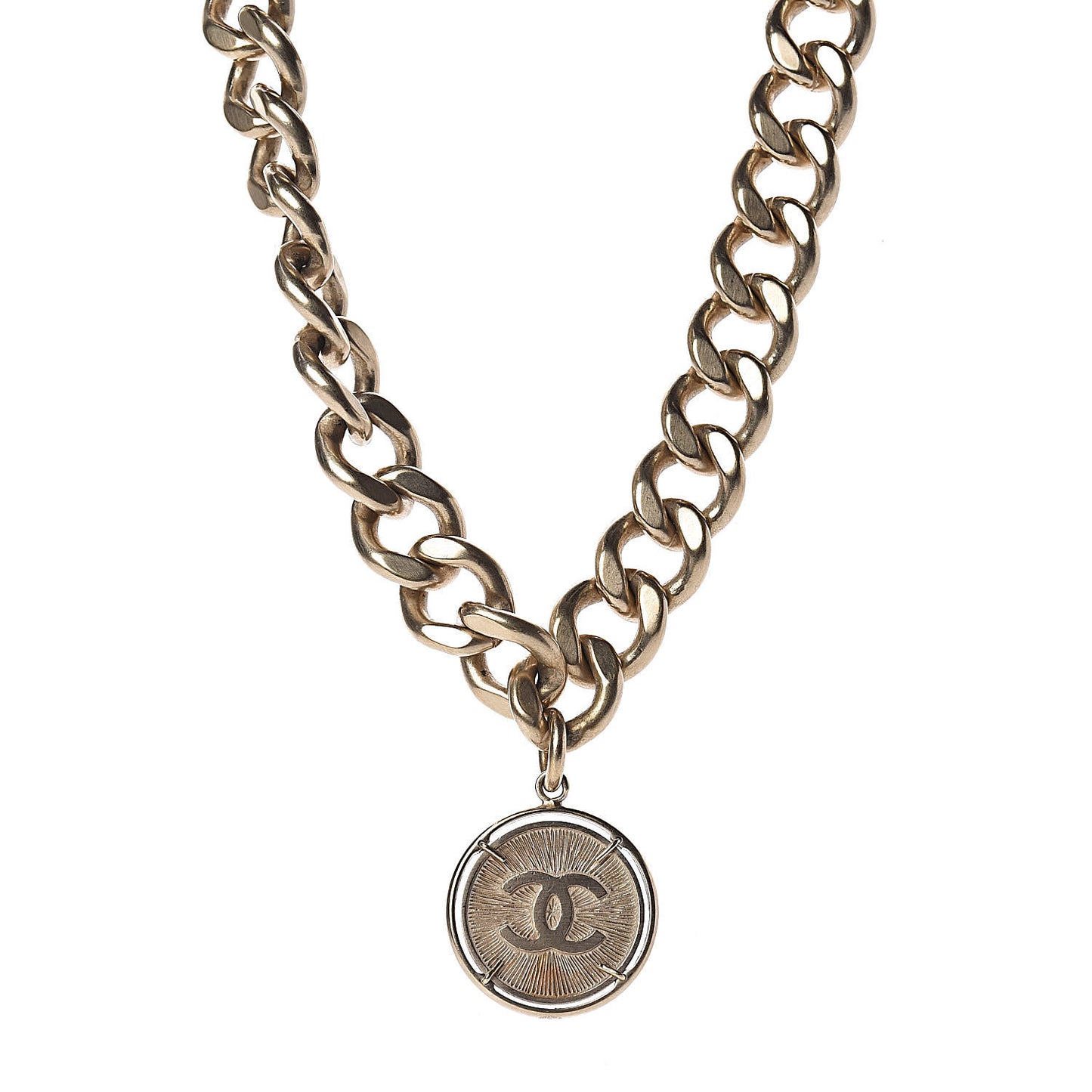 Medallion CC Chain Short Necklace Light Gold