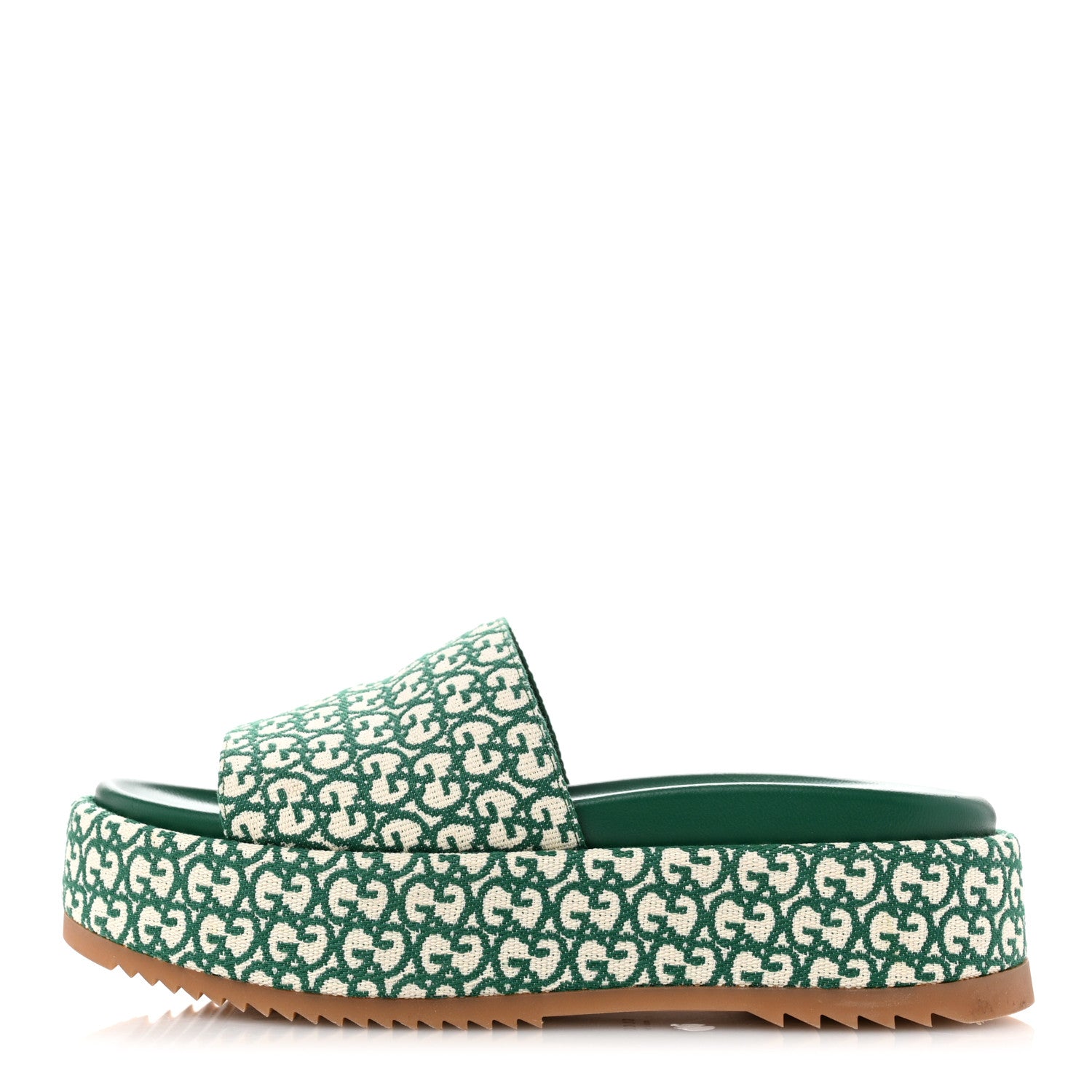 Gucci Jacquard GG Monogram Angelina Platform 55mm Slide Sandals 37 New Shamarock 1 of 9