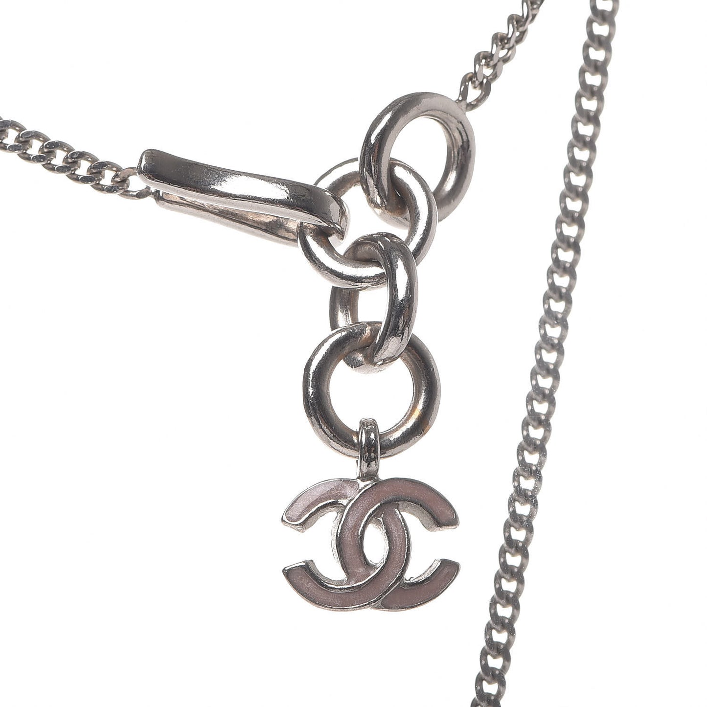 Enamel Crystal CC Camellia Pendant Necklace Silver